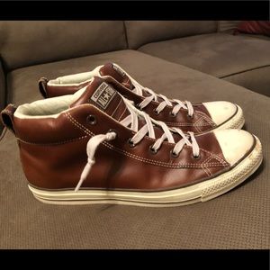 Brown leather converse shoes
